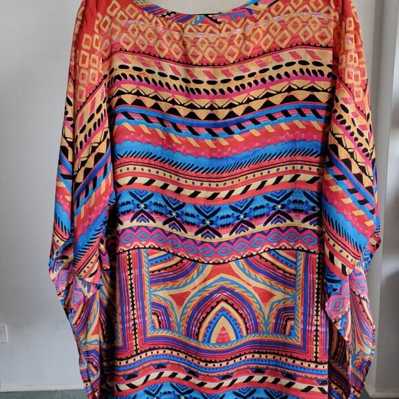 Rafaella Striped Tribal Caftan Tunic Top Sunset Serenade (Size: 1X) - Picture 8 of 12